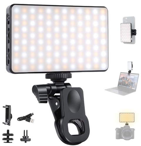 UTEBIT Luz Selfie con Clip Frontal y Trasero para Movil/Portátil, Panel de Luz 120 LED 3000mAh Recargable, 3 Temperaturas de Color (2500K-9000K) para Móvil, Portátil, Cámara, TikTok, Youtube, Vlog