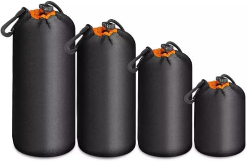 Yangers 4er-Pack kamera objektiv tasche Set, 4mm Neopren camera lens objektivtasche wasserabweisende Kordelzugbeutel – S / M / L / XL beutel für Canon Sony DSLR & spiegellose objektivbeutel