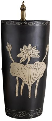 Piedistallo salvaspazio Lavandino con piedistallo in ceramica nera rubinetto e scarico, lavabo da terra for bagno, balcone, cortile