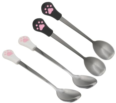 LALAFINA Pet Food Spoon Set 4Pcs Stainless Steel Dog Cat Utensils Suitable for Wet Food Feeding