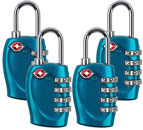 4-nummersiffrig TSA-godkända resebagage lås kombination för resväskor (blå-4-pack)