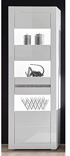 Lomadox Standvitrine in Weiss Hochglanz inkl. LED-Glaskantenbeleuchtung Breite:66cm
