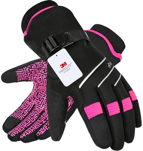 MOREOK Waterproof & Windproof -30°F Winter Gloves for Men/Women, 3M Thinsulate Thermal Gloves Touch Screen Warm Gloves for Skiing,Cycling,Motorcycle,Running-Pink-XS