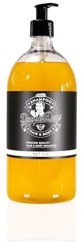 Dapper Dan hår- och kroppsschampo för män, mild rengörande och återfuktande hår- och duschtvål, två-i-ett-schampo och duschtvål för män, 1 liters flaska