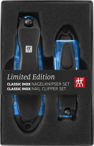 ZWILLING Nagelknipser Set (2 Stück mit leicht gebogener Schneide und integrierter Nagelfeile, extra scharf in 80 mm und 100 mm), Blau