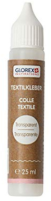 Glorex Pegamento Textil, Tubo de 25 ml, Apto para Todo Tipo de Tejidos de Fibras Naturales y Artificiales, Multicolor, 25
