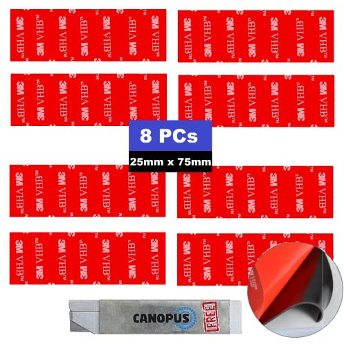 CANOPUS 3M Number Plate Pads Heavy Duty, 8-PCs 25mm x 75mm Waterproof Double Sided Sticky Pads, for License Plate, Home Office Mounting Purposes
