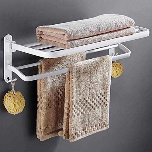 MRDAER Bad Doppel Handtuchhalter, Weiß Bad Handtuchhalter Rack 304 Edelstahl Handtuchhalter Selbst mit Haken - 40 cm / 50 cm / 60 cm (Größe: 50 cm)