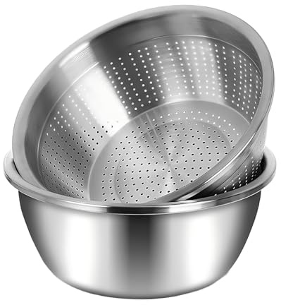 meleg otthon Stainless Steel Mixing Bowls, 8.5QT Salad Bowl, Metal Bowls With water filter basin, Stainless Steel Basin, Heavy Duty Deeper Edge Mirror Finish Dishwasher Safe Bowl (XXL)…