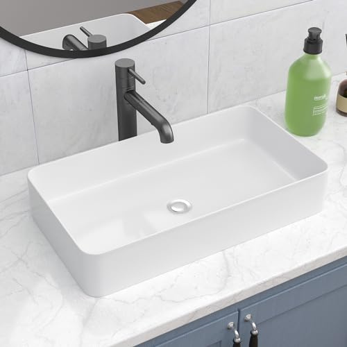 Rectangle Vessel Sink- Lepuday 24x14 White Bathroom Sink Rectangular Above Counter Large Porcelain Ceramic Countertop Vessel Sink Rectangular Vanity Sink Art Basin