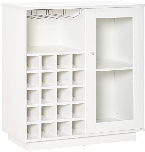 HOMCOM Modern Wine Cabinet Cupboard with Glass Door, Glass Holder & 20-Bottle Wine Rack for Living Room, Home Bar, Dining Room