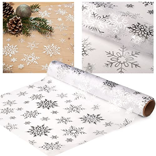 alles-meine.de GmbH Tischläufer/Tischdecke - Schneeflocken - Glitzer & Silber - 2 Rollen - JE 36,5 cm x 200 cm - Weihnachten - Deko Stoff - Dekostoff - Metall - festlich Weihna..