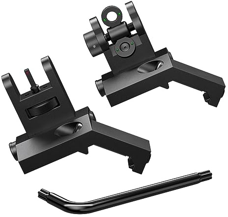 Feyachi S54 45 Grad Versatz Flip Up Visiere Klappbare vordere und hintere Eisenseiten BUIS Visiere, Backup-Visierset Airsoft-Zubehör für Picatinny-Schiene auf