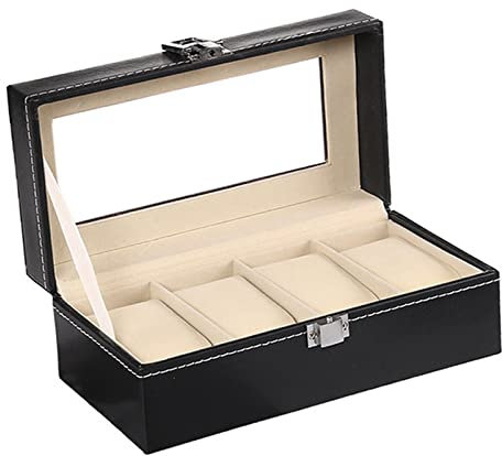 Perfeclan Estuche para Reloj, Organizador de Relojes para Hombres Y Mujeres, Estuche de Almacenamiento para Exhibición de Relojes de Material Cuero PU, Captura de Bloque, 4 Ranuras