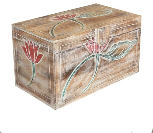 Oriental Galerie Truhe Holzkiste Holztruhe Schatztruhe Kiste Box Palmenholz Holzbox Blumen Schnitzereien Shabby Used Look Modell Baris Mittel 50 cm