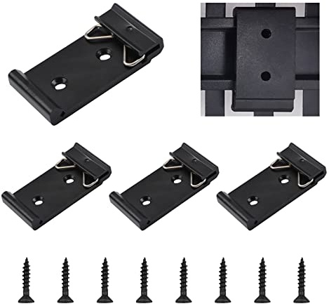 UFURMATE Lot de 4 Clips de Fixation pour Rail DIN, 35 mm de Large, Pinces Fixes, Clips de Relais Solides en Alliage d'Aluminium avec 8 Vis de Montage (Noir)