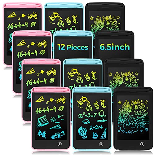 Zhehao 12 Pcs LCD Writing Tablet for Kids Colorful Drawing Doodle Board Drawing Tablet Erasable Reusable Electronic Draw Pad Gift for Boy Girl Educational Learning(6.5 Inch Screen,Vivid Color)