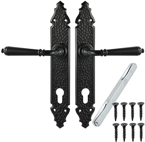 ALSTEN TECH Türgriff Türbeschlag Set Drückergarnitur L 92 PZ Profilzylinder für Innentüren Zimmertüren Schwarz Matt Langschildgarnitur Türklinke BB WC
