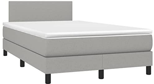 vidaXL Boxspringbett mit Matratze LED Bettgestell Doppelbett Polsterbett Bett Hotelbett Lattenrost Bettrahmen Schlafzimmerbett Hellgrau 120x200cm Stoff