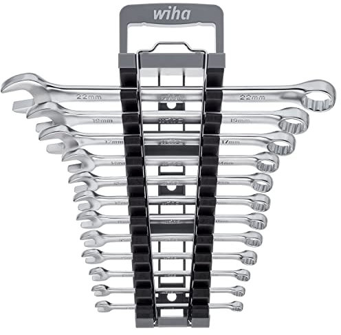 Wiha Ring-Gabelschlüssel Set 13-tlg. inkl. Halter I Schraubenschlüssel Set, 6/7/8/9/10/11/12/13/14/17/19/22 I Maul-Ringschlüssel-Satz (45321)