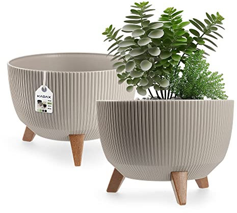 KADAX Blumentopf aus Kunststoff mit DREI Einsteckstützen, runde Blumenschale, Pflanzkübel, Blumenkübel, Pflanzschale für Balkon, Wohnzimmer (29 cm Ø/Taupe)