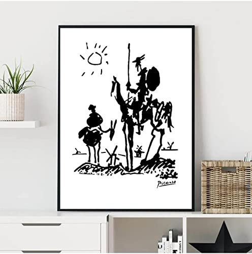 BIEMBI Pablo Picasso Don Quijote Skizze – Don Quijote Druck, Don Quijote Poster, Wand Kunstdruck, Line Art Print, Picasso Artwork 50x70cm Rahmenlos