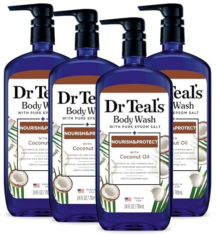 Dr Teal's Body Wash with Pure Epsom Salt, with Coconut Oil, 24 fl oz (Pack of 4)