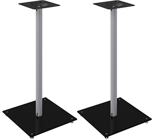 vidaXL Lautsprecher Ständer 2 STK., Boxenständer Bodenständer mit 1 Säule, Lautsprecher Halterung mit rutschfesten Füßen, Schwarz Silbern Hartglas