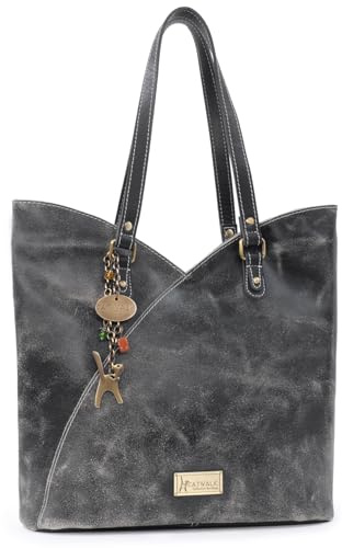 Catwalk Collection Handbags - Große Schultertasche für Damen - Tulpenförmig Tote Bag - Antikleder Leder - für Notizbuch A4 - Abigail