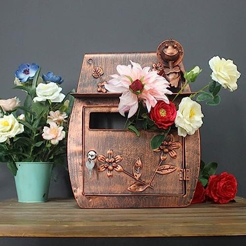 MKYOKO Wandmontierte Briefkasten, VerschließBarer BriefkäSten mit GroßEr KapazitäT, Wandbriefkasten, BriefkäSten für Das Haus (Color : Bronze)