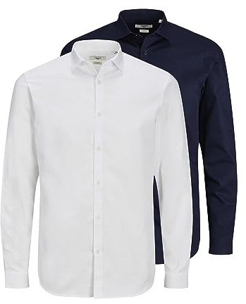 JACK & JONES Camicia a Maniche Lunghe da Uomo, 1 Bianco, 1 Blazer Blu Marino, XXXL