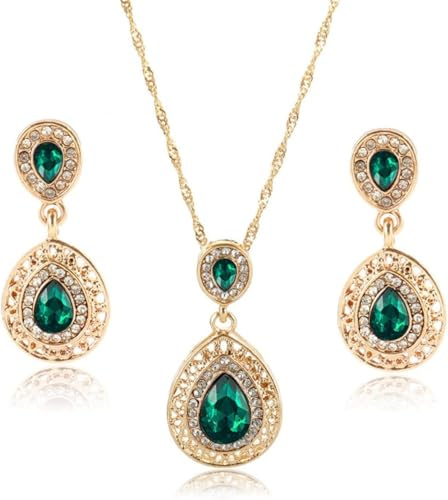 TOEECY TOEECYTropfen Schmuckset Kristall Halskette Ohrringe Elegant Luxuriös Damen Schmuck Hochwertig Glänzend Vintage Juwelenset