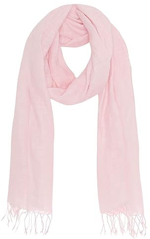 Bovari Leinen Schal für Damen und Herren aus 100% Leinen - leicht und atmungsaktiv – Sommerschal – Fransen-Schal (Rosa)