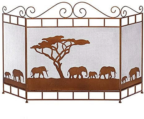 Kaminschutz, zusammenklappbarer Metall-Kaminschutz, braun, 119,9 cm, vollständig ausgefahren, 3-teiliger Sicherheits-Funkenschutz aus Schmiedeeisen mit Pulveroberfläche für Außenkamin Present
