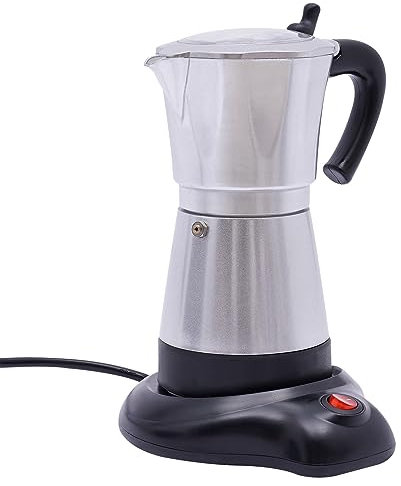 YISSALE Cafetera eléctrica Moka Olla Espresso Moka Maker Cafetera Espresso 300ml 6 Tazas con Base (Plata)