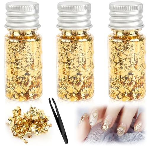 VFANDV Foglia d'oro, 3 Foglia Oro Decorazione con Pinzette Pellicola Decorativa per Artigianato Foglio d'oro Artigianale Fai da Te per Dipingere Arte della Resina Statua Dorata Nail (Oro)