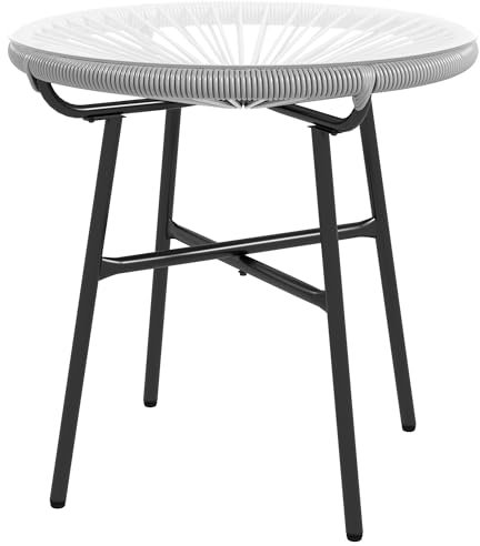Outsunny Beistelltisch aus PE Rattan runder Couchtisch mit Glastischplatte Tablett Gartentisch Gartenmöbel Kaffeetisch Sofatisch Bistrotisch für Garten Terrasse Balkon, 50 x 50 x 50 cm, Grau