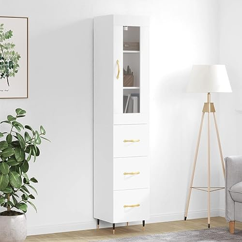 CKioict Sideboard Wohnzimmer Esszimmer Schrank Flur möbel Highboard Weiß 34,5x34x180 cm HolzwerkstoffFür Flur Schlafzimmer Wohnzimmer