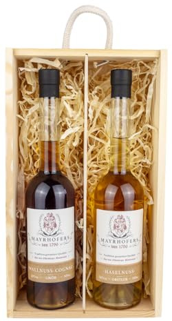 Mayrhofers von 1796 Haselnuss-Likör & Walnuss-Cognac-Likör in Eleganter Holzkiste