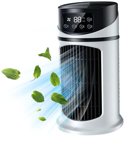 Ventilador De Torre Pequeña De 9,5 Inch De Alto Ca Portátil De 6 Velocidades Con Tanque De Agua De 300ml Enfriador De Aire Evaporativo Ventilador Sin Aspas Con Temporizador De 6h Silencioso