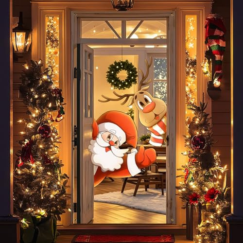 Beinup 200 x 90 cm Weihnachten Tür Abdeckung Dekoration, Weihnachtsdeko tür Hängen Banner, Weihnachtsmann Hintergrund Banner, Weihnachtsmann Tür Abdeckung, für Feiertag Weihnachten Haustür Deko