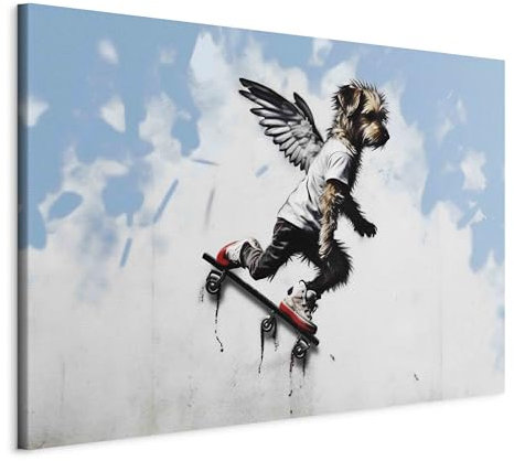 murando - Akustikbild Banksy art 90x60 cm 1 tlg - Bilder Akustikschaum Schallschutz Kunst Akustikpaneele Wandpaneele Schalldämmung - Abstrakt Tier Hund auf einem Skateboard Flügeln g-H-10082-b-a