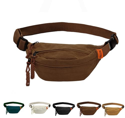 Umhängetasche Damen, Bauchtasche Damen Klein, Cord Bauchtasche für Herren, Cord Crossbody Bag, Einstellbare Bum Bags, Brusttasche für Outdoor Sport Laufen (Braun A)
