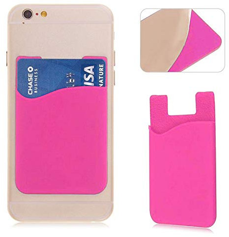 Silicone Adhesive Phone Wallet, Stick-On ID Credit Card, Bank Card Holder Pocket Pouch for Smartphones (Pink)