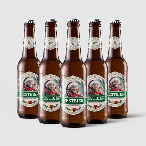 Aufkleber selbst gestalten für Bierflaschen – 24 Flaschenetiketten für 6 Flaschen – mit Foto und Text – selbstklebend, wasserfest – personalisierte Bier Geschenke für Männer und Frauen - WEIHNACHTEN