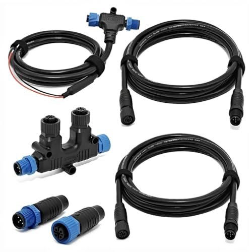 NMEA 2000 Starter Kit Marine NMEA 2K Network Accessories, Marine Grade NMEA 2000 Backbone Cables Drop Cables Tees Terminators for Lowrance, Garmin, Yamaha Outboard Engine (Dual Device)
