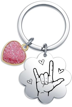 Fmekosdz I Love You Sign Language Keychain - Silver, Modern, Stainless Steel - Unisex-Adults, Romantic Partners, Family, Friends, ASL Community, Sign Language Educators