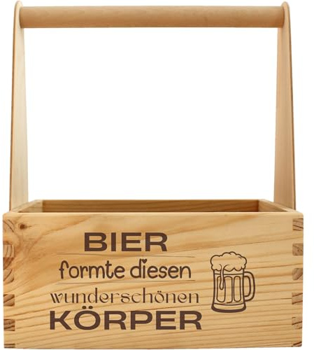 Geschenkissimo Bier formte diesen Körper - Bierträger für 6 Bierflaschen - Lustiges Geschenk für Vatertag, Geburtstage, Grillfeste - Flaschenträger aus Holz, Geschenkidee