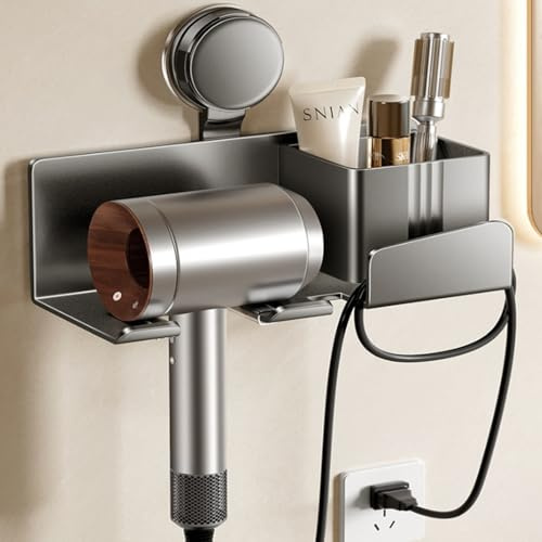 Trlyane Porta Phon Bagno da Muro, Porta Asciugacapelli in Alluminio con Ventosa, Organizzatore di Strumenti e Accessori per Lo Styling con Gestione dei Cavi, Adatto per Bagno e Salone