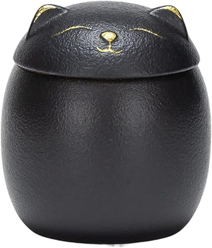Decorative Ceramic Jar Lucky Cat Shape Ceramic Cookie Biscuit Treat Jar Dish Ceramic Decorative Canister for Kitchen Counter Tea Sugar Coffee Caddy 160ML,Black
